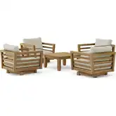 Cordoba Outdoor 5-Piece Deep Seating Swivel Armchair Set in Teak & Cushion