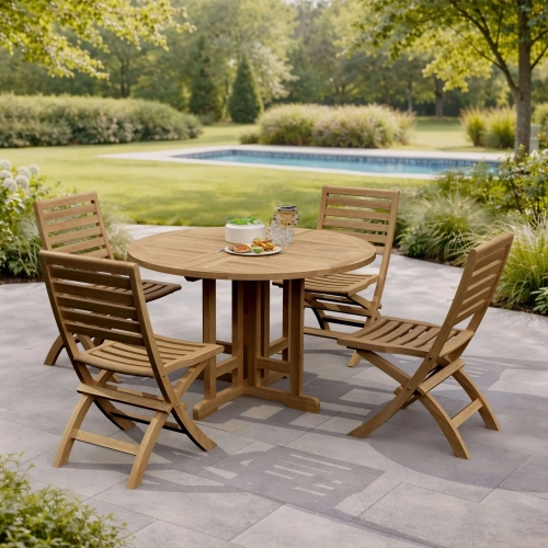 Andrew & Butterfly Outdoor 5-Piece Folding Dining Set in Honey Teak