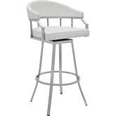Palmdale 30" Swivel Bar Stool in White Leatherette & Brushed Steel