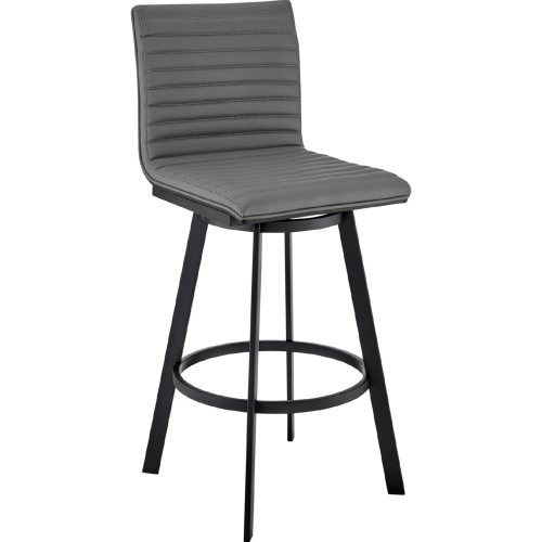 Jermaine 26" Swivel Counter Stool in Gray Leatherette, Black Wood & Metal