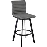 Jermaine 26" Swivel Counter Stool in Gray Leatherette, Black Wood & Metal