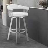 Chelsea 30" Swivel Bar Stool in White Leatherette & Brushed Steel