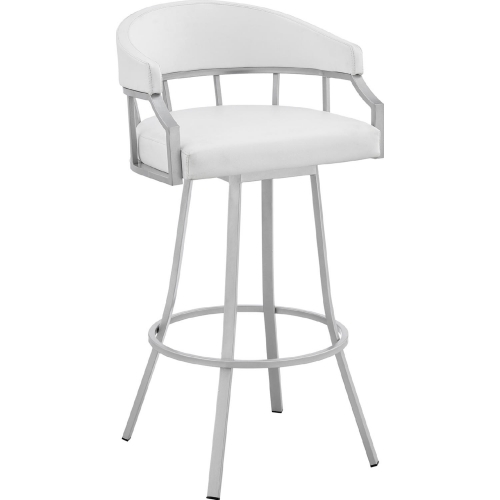 Palmdale 30" Swivel Bar Stool in White Leatherette & Silver Metal