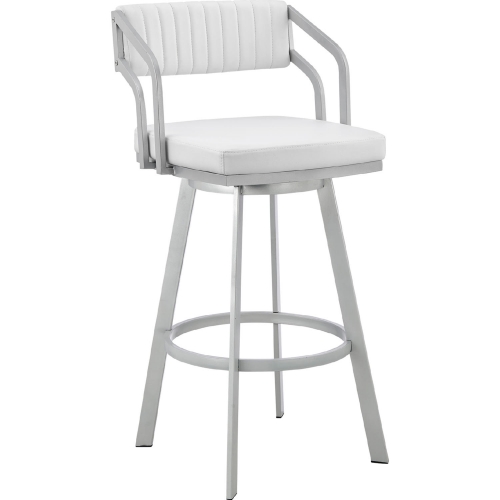 Scranton 30" Swivel Bar Stool in White Leatherette & Silver Metal
