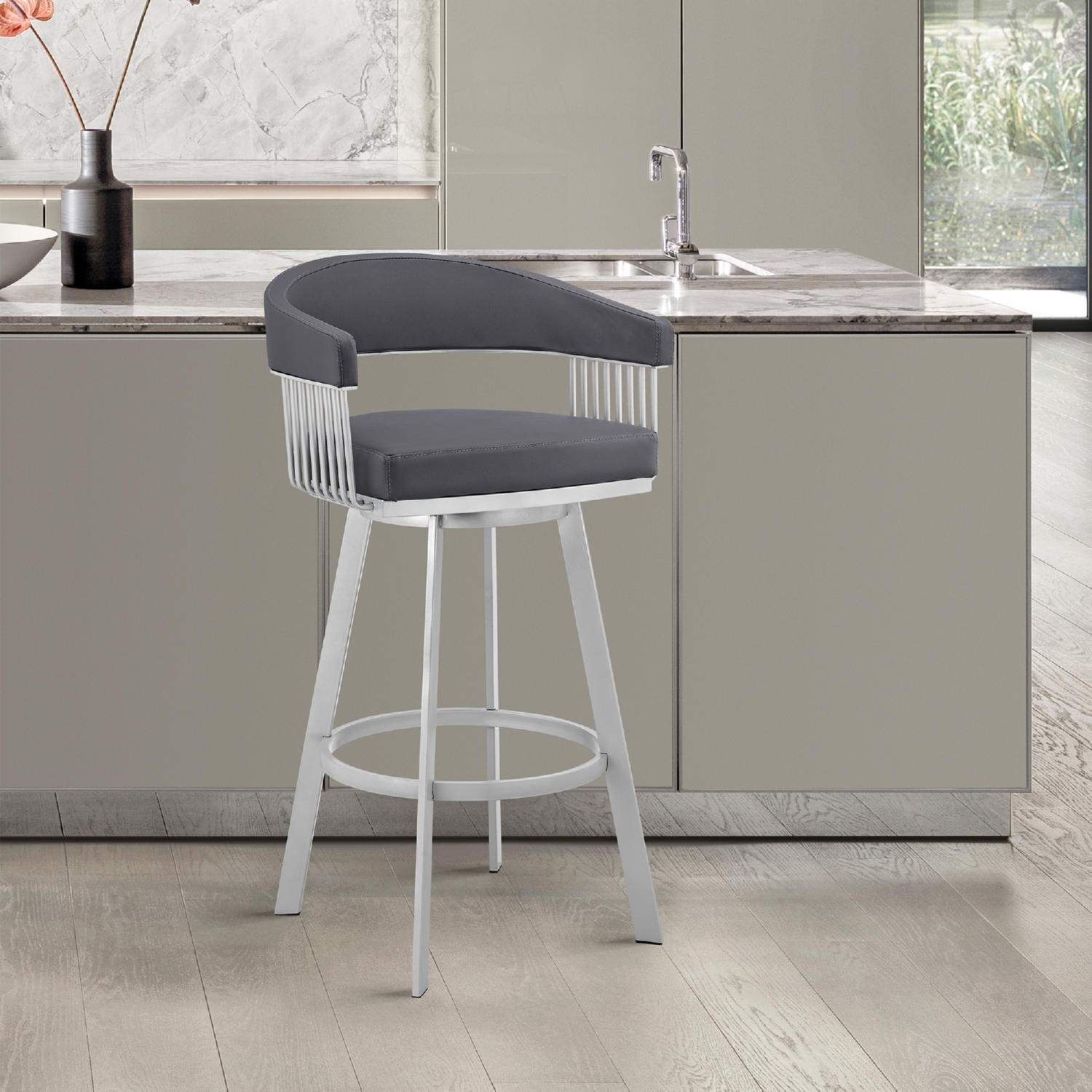 Armen Living Bronson Swivel Bar Stool - Thumbnail 2