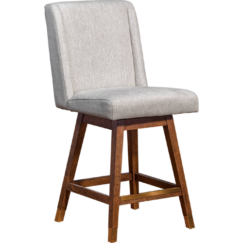 Stancoste Swivel Counter Stool in Brown Oak Finish & Beige Fabric