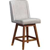 Stancoste Swivel Counter Stool in Brown Oak Finish & Beige Fabric