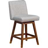 Basila Swivel Counter Stool in Brown Oak Finish & Taupe Fabric