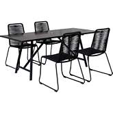 Koala & Shasta 5 Piece Dining Set in Dark Eucalyptus, Metal & Black Rope