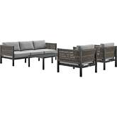 Cuffay 4 Piece Outdoor Sofa Set in Black Aluminum, Rope & Grey Fabric