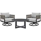 Felicia & Argiope Outdoor 3 Pc Accent Chair Set in Black Aluminum, Rope & Grey Fabric