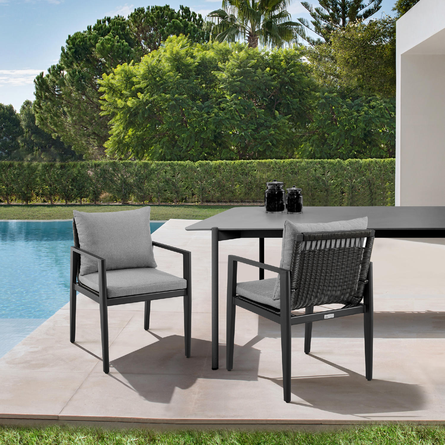 Armen Living Grand Outdoor Patio Dining Chairs with Arms - Thumbnail 3