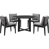 Grand Outdoor 5 Piece Dining Table Set in Black Aluminum & Grey Fabric