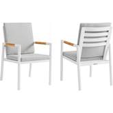 Royal Outdoor Dining Chair in White Aluminum, Teak & Gray Fabric (Set of 2)