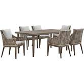 Silvana 7 Piece Outdoor Dining Set in Gray Aluminum, Gray Fabric & Wicker