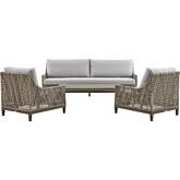 Silvana 4 Piece Outdoor Sofa Set in Gray Aluminum, Gray Fabric & Wicker
