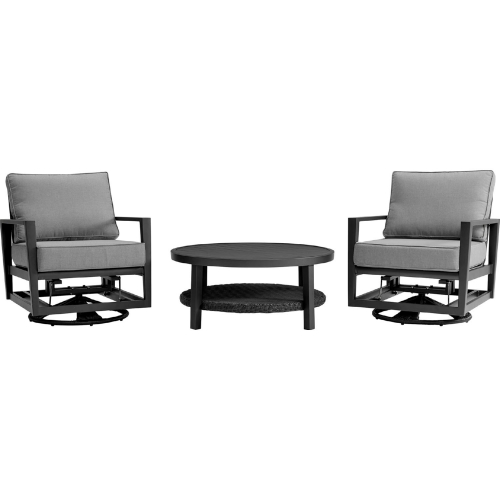 Grand Outdoor 3 Piece Accent Chair Set in Black Aluminum & Dark Gray Fabric