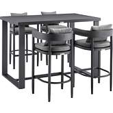 Argiope Outdoor 5 Piece Bar Dining Set in Grey Aluminum & Grey Fabric