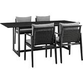 Grand Outdoor 5 Piece Dining Table Set in Black Aluminum & Grey Fabric