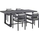 Argiope Outdoor 5 Piece Dining Table Set in Grey Aluminum & Grey Fabric