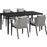 Aileen Outdoor 5 Piece Dining Table Set in Aluminum & Wicker & Grey Cushions