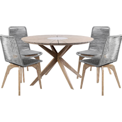 Sachi & Island Outdoor 5 Piece Dining Set in Light Wood, Concrete & Gray Rope