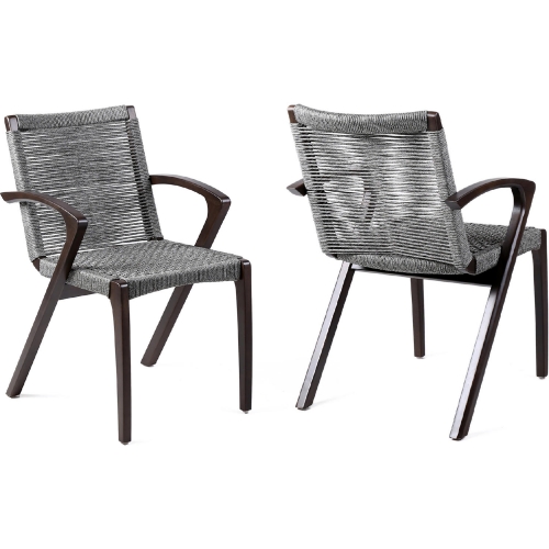 Nabila Outdoor Dining Chair in Dark Eucalyptus & Grey Rope (Set of 2)