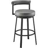 Neura Swivel Counter Stool in Black Finish & Grey Leatherette