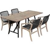 Koala & Brighton 5 Piece Outdoor Dining Set in Light Eucalyptus, Metal & Charcoal Rope