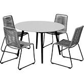 Sydney & Shasta 5 Piece Outdoor Dining Set in Black Eucalyptus & Grey Rope