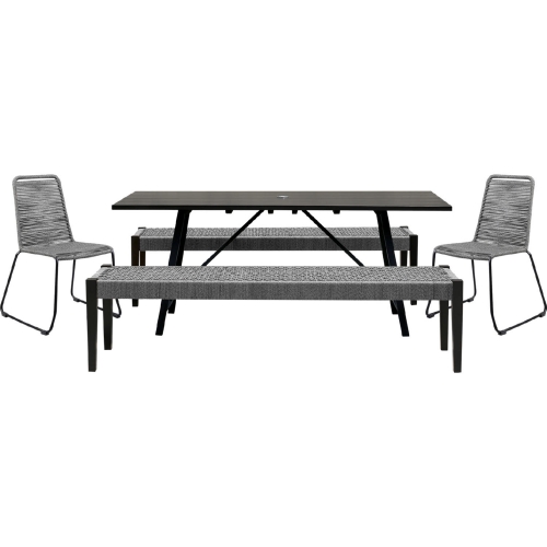 Koala, Shasta & Camino 5 Pc Outdoor Dining Set in Dark Eucalyptus & Grey Rope