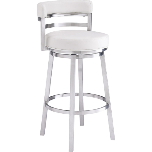 Titana 30" Swivel Bar Stool White Leatherette & Brushed Stainless Steel