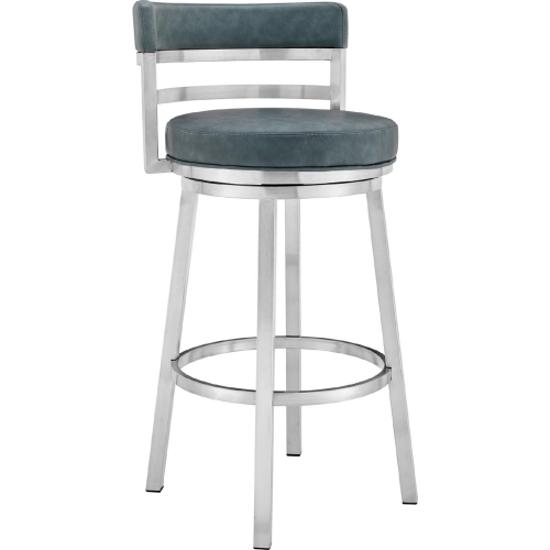 Titana 30" Swivel Bar Stool Blue Leatherette & Brushed Stainless Steel