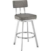 Jinab 30" Swivel Bar Stool in Brushed Stainless Steel & Grey Leatherette