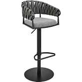Silabe Adjustable Bar Stool in Black Metal, Grey Fabric & Leatherette