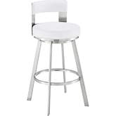 Lynof 26" Swivel Counter Stool in Brushed Stainless Steel & White Leatherette