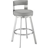 Lynof 30" Swivel Bar Stool in Brushed Stainless Steel & Light Grey Leatherette