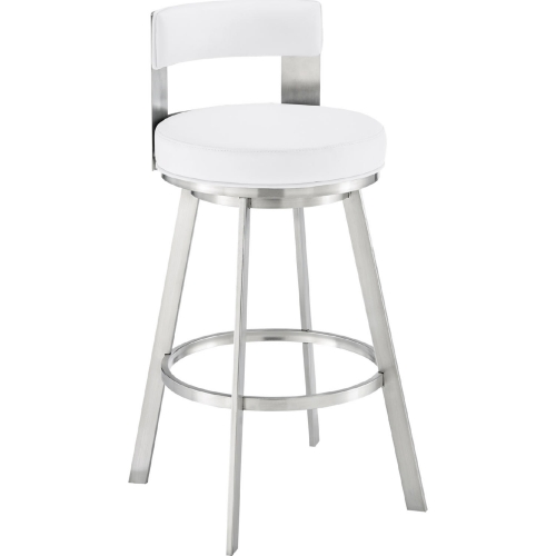 Lynof 30" Swivel Bar Stool in Brushed Stainless Steel & White Leatherette
