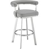 Nolagam 26" Swivel Counter Stool in Brushed Stainless Steel & Grey Leatherette