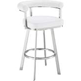 Nolagam 26" Swivel Counter Stool in Brushed Stainless Steel & White Leatherette