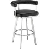 Nolagam 30" Swivel Bar Stool in Brushed Stainless Steel & Black Leatherette