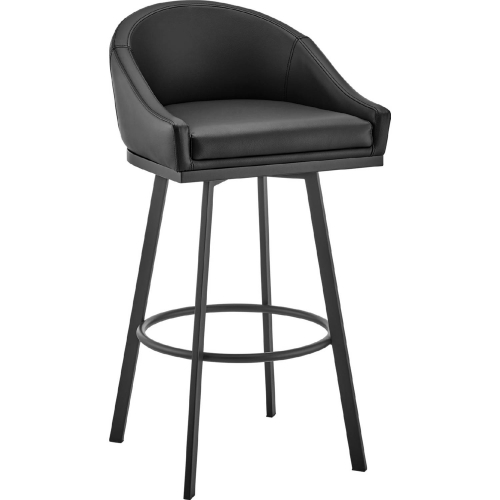 Noran Swivel Bar Stool in Black Metal & Black Leatherette