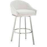 Noran 25.5" Swivel Counter Stool in Brushed Stainless Steel & White Leatherette