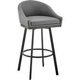 Noran Swivel Counter Stool in Black Metal & Grey Leatherette