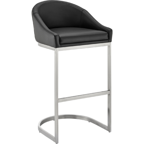 Atherik 24" Counter Stool in Brushed Stainless Steel & Black Leatherette