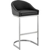 Atherik 24" Counter Stool in Brushed Stainless Steel & Black Leatherette