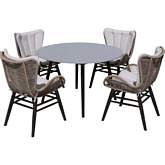 Sydney & Fanny 5 Pc Outdoor Dining Set in Dark Wood, Truffle Rope & Grey Fabric
