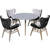 Sydney & Fanny 5 Pc Outdoor Dining Set in Light Wood, Charcoal Rope & Grey Fabric