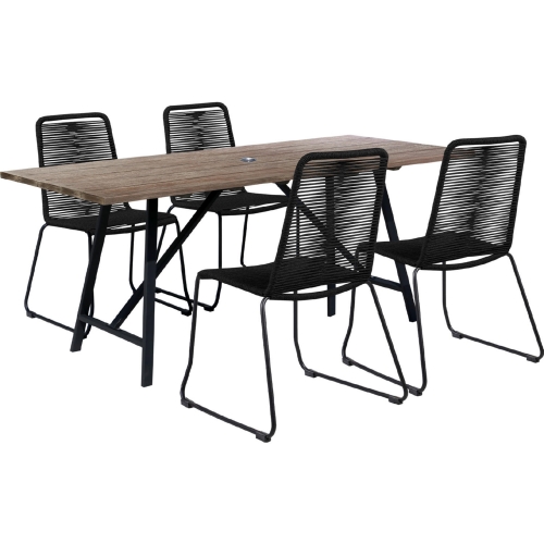 Koala & Shasta 5 Piece Outdoor Dining Set in Light Eucalyptus & Black Rope