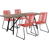 Koala & Shasta 5 Piece Outdoor Dining Set in Light Eucalyptus & Brick Red Rope